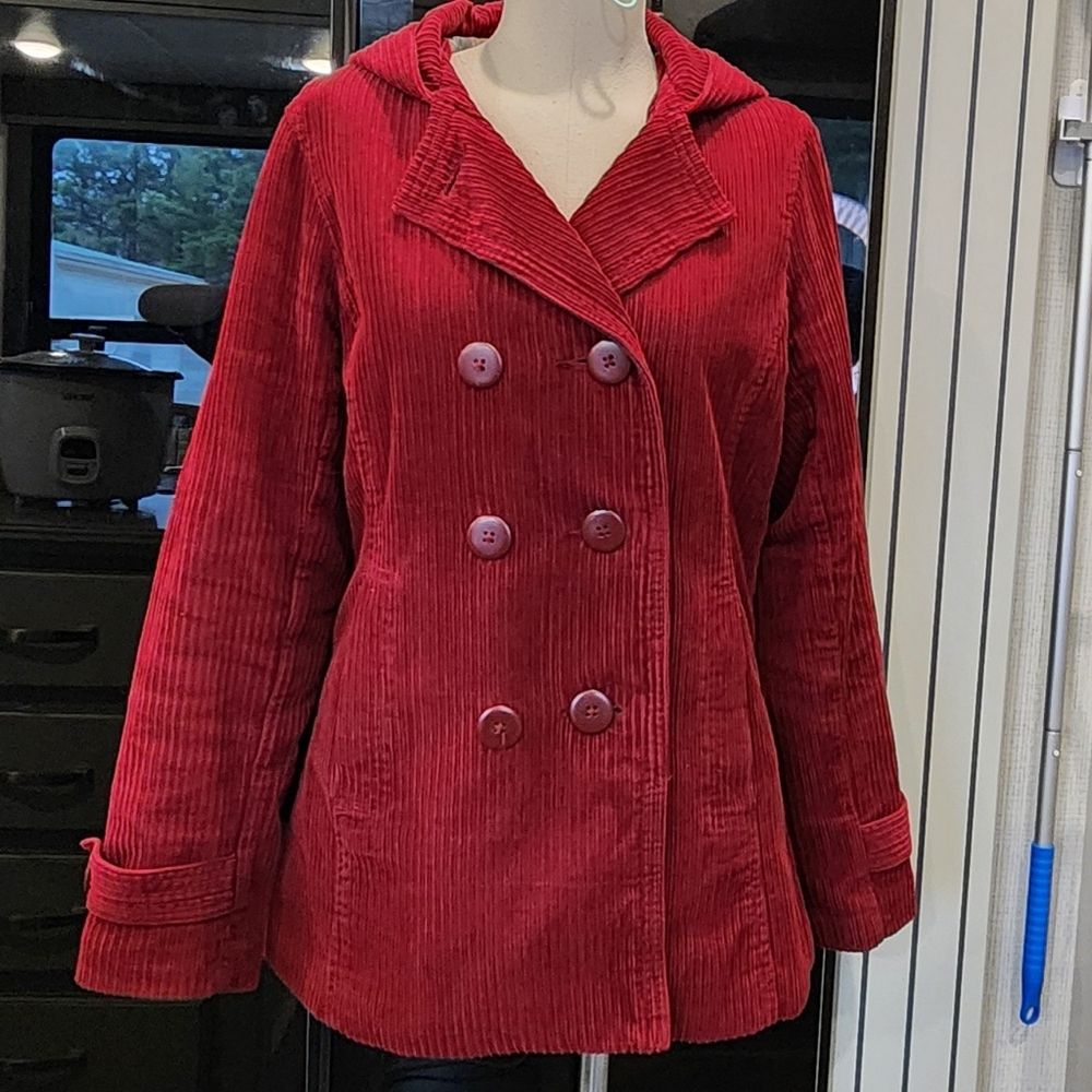 Sonoma Red Corduroy Double-Breasted Peacoat